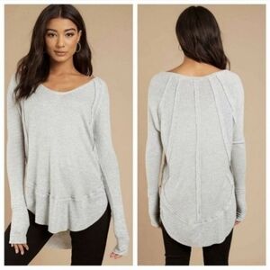 Free People Catalina Shirt Gray V Neck Long Sleeve Tunic Thermal Top Lounge XS